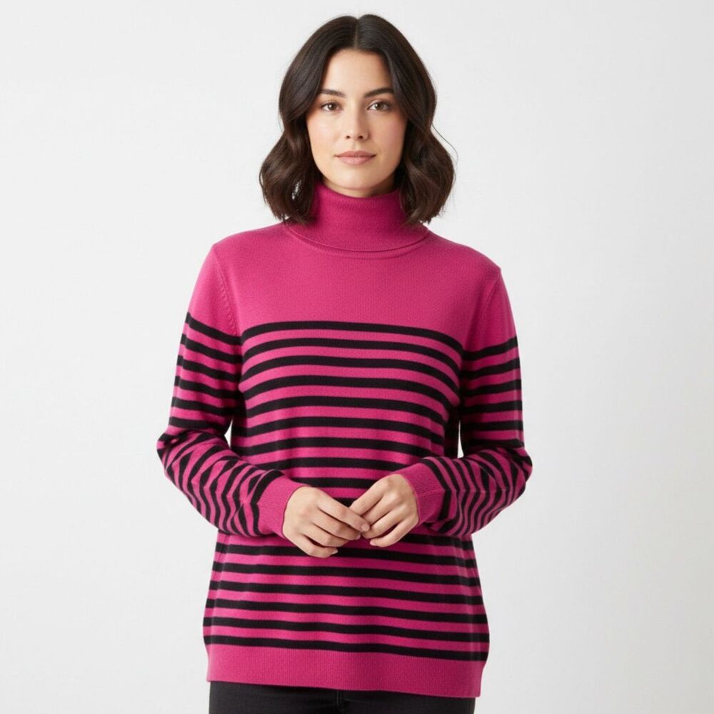 Talbots Pink Striped Long Sleeve Turtleneck Sweater Size 2X Petite